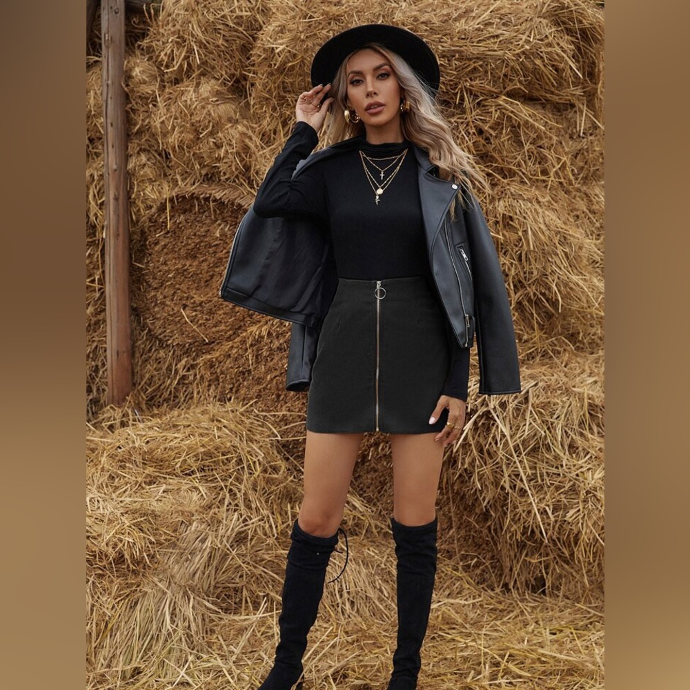Corduroy Zipper-Front Mini Skirt